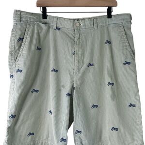 Tommy Hilfiger Green Striped‎ Shorts with Blue Motorcycles Embroidered Size 40